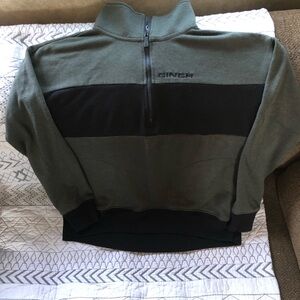 Cinch Color-Block Zip Up Sweater Green Black